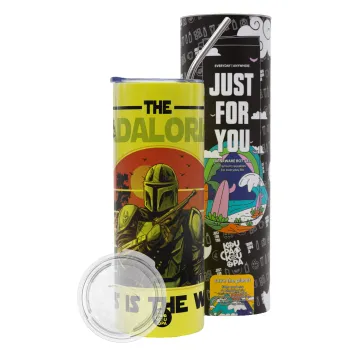 The Dadalorian, Neon Yellow Travel Tumbler θερμό, μεταλλικό καλαμάκι(Ανωξείδωτο 304 Food grade, BPA free, 600ml)