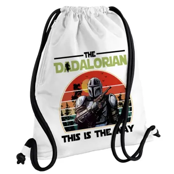 The Dadalorian, Τσάντα πλάτης πουγκί GYMBAG λευκή, με τσέπη (40x48cm) & χονδρά κορδόνια