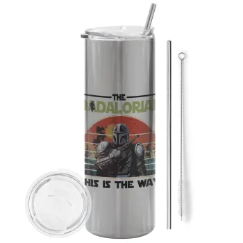 The Dadalorian, Tumbler stainless steel Silver 600ml, with metal straw & cleaning brush
