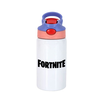 Fortnite landscape, Children's hot water bottle, stainless steel, with safety straw, pink/purple (350ml)