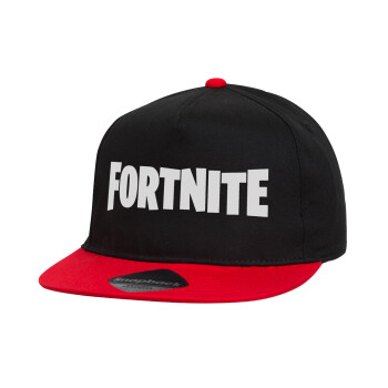 Fortnite landscape, Children's Flat Snapback Hat, Black/Red (100% COTTON, CHILDREN'S, UNISEX, ONE SIZE)