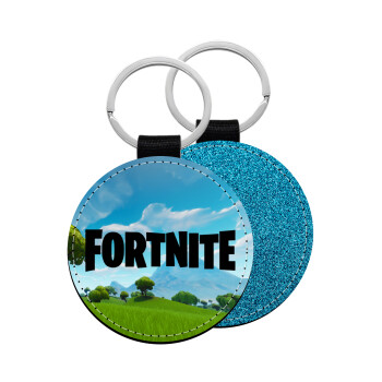 Fortnite landscape, Μπρελόκ Δερματίνη, στρογγυλό ΜΠΛΕ (5cm)