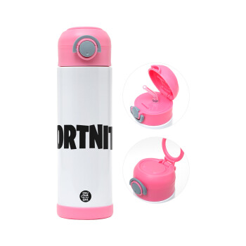 Fortnite landscape, Παιδικό παγούρι θερμό, ανοξείδωτο, με καλαμάκι ασφαλείας, ΡΟΖ (500ml)