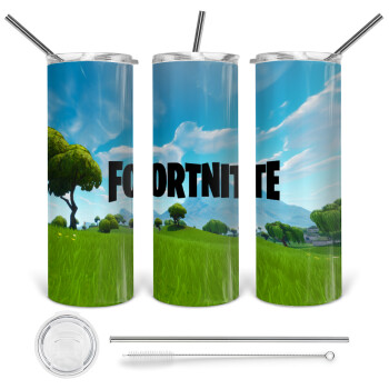Fortnite landscape, 360 Eco friendly stainless steel tumbler 600ml, with metal straw & cleaning brush