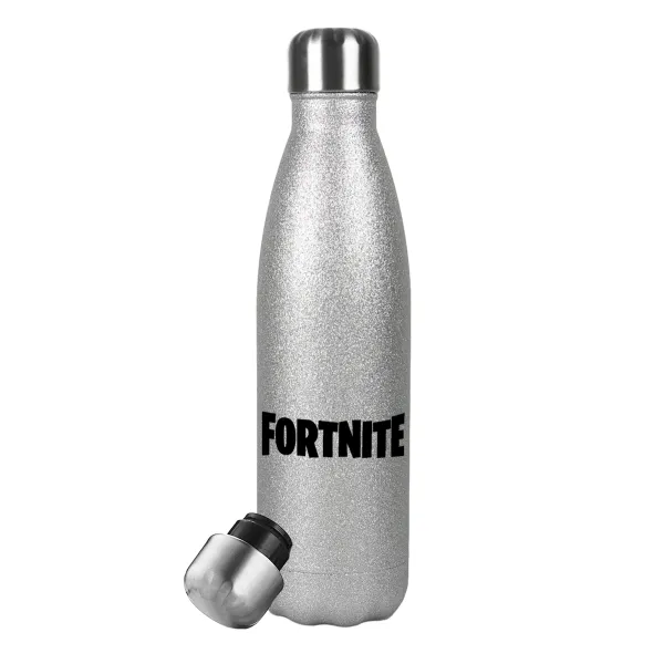 Fortnite landscape — Metallic Glitter Silver Thermos Flask (Stainless steel), double-walled, 500ml