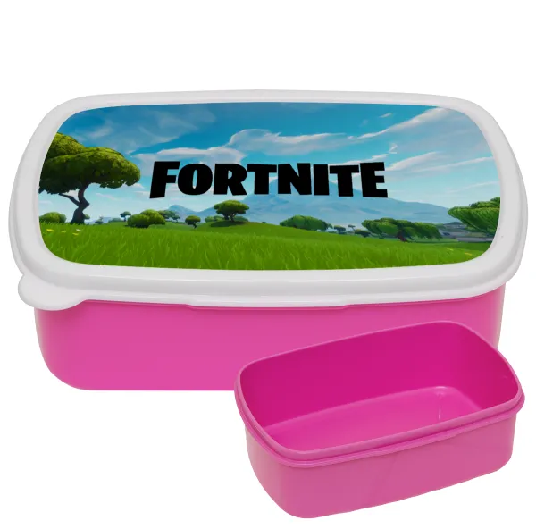 Fortnite landscape — PINK kids' plastic lunch box (BPA-free), L18 x W13 x H6cm