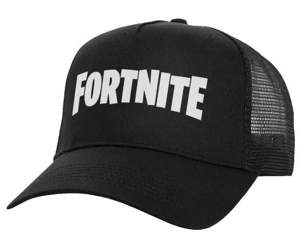 Fortnite landscape — Structured Trucker Adult Hat, with Mesh, Black (100% COTTON, ADULT, UNISEX, ONE SIZE)