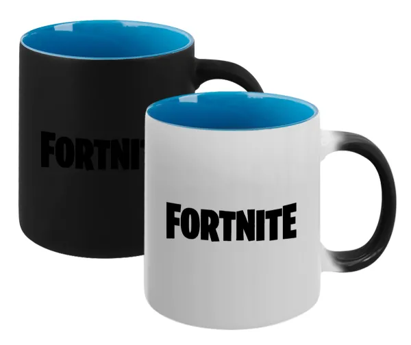 Fortnite landscape — Magic mug with blue interior, ceramic, 330ml, changes colour with hot drinks