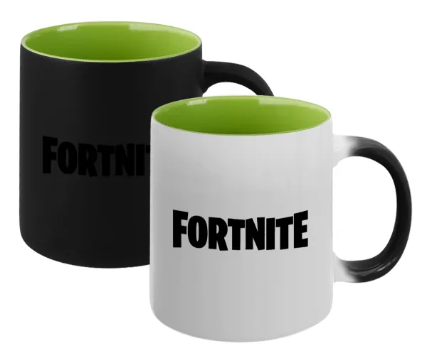 Fortnite landscape — Magic mug with green interior, ceramic, 330ml, changes colour with hot drinks