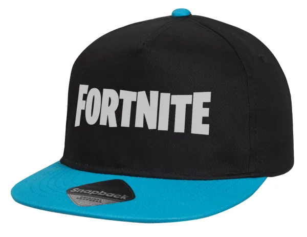 Fortnite landscape — Καπέλο παιδικό Flat Snapback, Μαύρο/Μπλε (100% ΒΑΜΒΑΚΕΡΟ, ΠΑΙΔΙΚΟ, UNISEX, ONE SIZE)