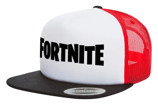 Fortnite landscape — Adult Foam Flat Snapback with Mesh Black-White-Red (POLYESTER, ADULT, UNISEX, ONE SIZE)
