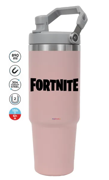 Fortnite landscape — ΡΟΖ Travel Tumbler Θερμός με χερούλι και καλαμάκι 890ml
