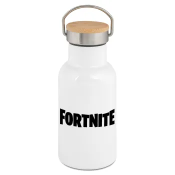 Fortnite landscape, Metallic thermos (Stainless steel) White with wooden lid (bamboo), double-walled, 350ml