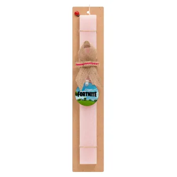 Fortnite landscape, Easter Set, wooden keychain & scented flat Easter candle (30cm) (PINK)