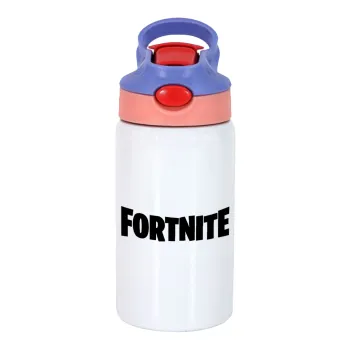 Fortnite landscape, Children's hot water bottle, stainless steel, with safety straw, pink/purple (350ml)