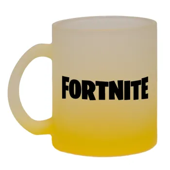 Fortnite landscape, Κούπα γυάλινη δίχρωμη με βάση το κίτρινο ματ, 330ml