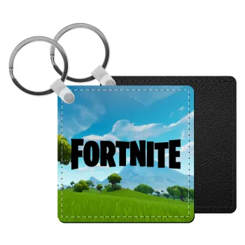 Fortnite landscape, Μπρελόκ Δερματίνη, τετράγωνο ΜΑΥΡΟ (5x5cm)