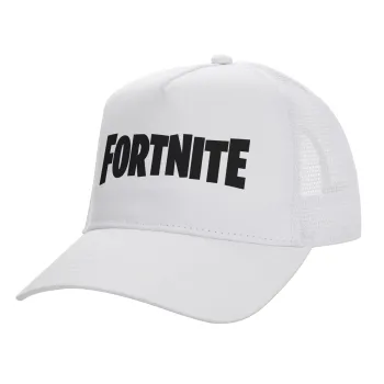 Fortnite landscape, Structured Trucker Adult Hat, with Mesh, WHITE (100% COTTON, ADULT, UNISEX, ONE SIZE)