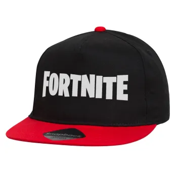 Fortnite landscape, Καπέλο παιδικό Flat Snapback, Μαύρο/Κόκκινο (100% ΒΑΜΒΑΚΕΡΟ, ΠΑΙΔΙΚΟ, UNISEX, ONE SIZE)