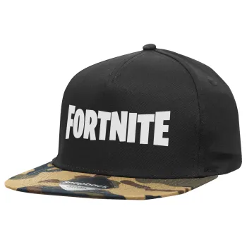 Fortnite landscape, Adult Flat Snapback Hat Black/Camouflage, (100% COTTON TWILL, ADULT, UNISEX, ONE SIZE)