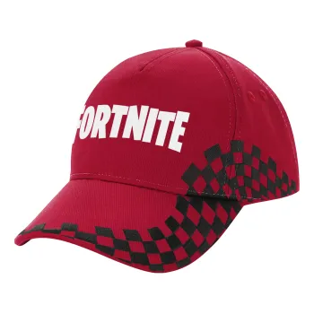 Fortnite landscape, Adult Cap RACING Ultimate Red/Black, (100% COTTON DRILL, ADULT, UNISEX, ONE SIZE ADULT)