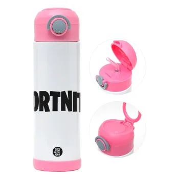 Fortnite landscape, Children's hot water bottle, stainless steel, with safety straw, PINK (500ml)
