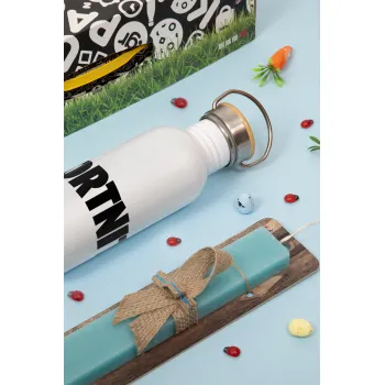 Fortnite landscape, Easter Set, metallic silver aluminum water bottle (500ml) & scented flat Easter candle (30cm) (TURQUOISE)