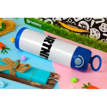 Fortnite landscape, Easter candle, Childrens hot water bottle, stainless steel, with safety straw, BLUE (500ml)