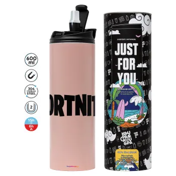 Fortnite landscape, Tumbler stainless steel PINK 600ml