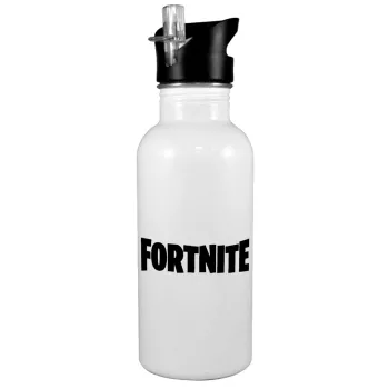 Fortnite landscape, White water bottle with straw, stainless steel 600ml