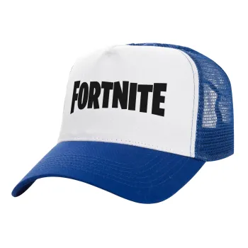 Fortnite landscape, Adult Structured Trucker Hat, with Mesh, WHITE/BLUE (100% COTTON, ADULT, UNISEX, ONE SIZE)