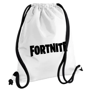Fortnite landscape, Τσάντα πλάτης πουγκί GYMBAG λευκή, με τσέπη (40x48cm) & χονδρά κορδόνια