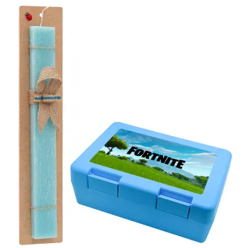 Fortnite landscape, Easter Set, children's snack container BLUE & Easter aromatic flat candle (30cm) (TURQUOISE)