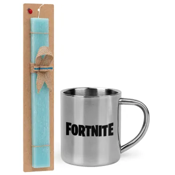 Fortnite landscape, Easter Set, metallic thermal cup (300ml) & aromatic flat Easter candle (30cm) (TURQUOISE)