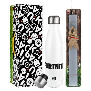 Fortnite landscape, Easter candle, metallic white thermos bottle (500ml) & aromatic flat candle (30cm) (GRAY)