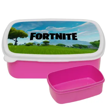 Fortnite landscape, ΡΟΖ παιδικό δοχείο φαγητού (lunchbox) πλαστικό (BPA-FREE) Lunch Βox M18 x Π13 x Υ6cm