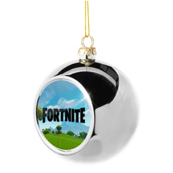 Fortnite landscape, Silver 8cm Christmas tree ball ornament