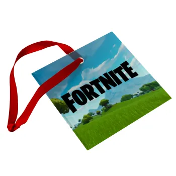 Fortnite landscape, Christmas ornament, glass square ornament 9x9cm