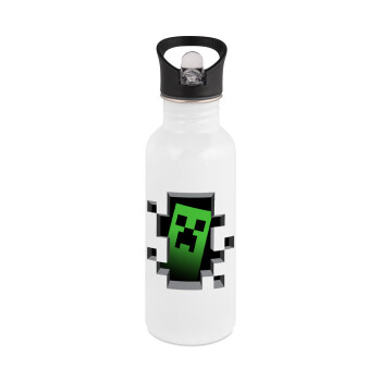 Minecraft creeper, Παγούρι νερού Λευκό με καλαμάκι, ανοξείδωτο ατσάλι 600ml