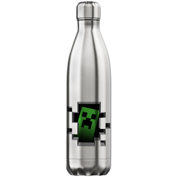 Minecraft creeper, Μεταλλικό παγούρι θερμός Inox (Stainless steel), διπλού τοιχώματος, 750ml