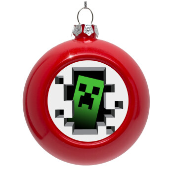 Minecraft creeper, Red Christmas tree ornament bauble 8cm