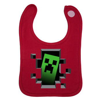 Minecraft creeper, Σαλιάρα με Σκρατς Κόκκινη 100% Organic Cotton (0-18 months)
