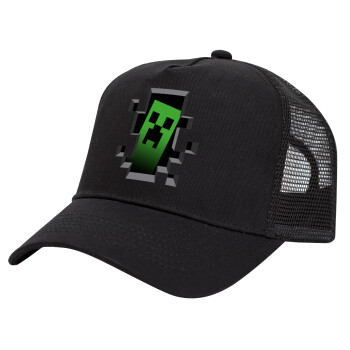 Minecraft creeper, Trucker Hat with Mesh, Black, (COTTON, KIDS, UNISEX, ONE SIZE)