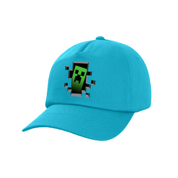 Minecraft creeper, Children's Baseball Cap, 100% Cotton Twill, Blue (COTTON, CHILDREN, UNISEX, ONE SIZE)