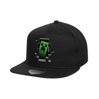 Minecraft creeper, Καπέλο παιδικό Snapback, 100% Βαμβακερό, Μαύρο