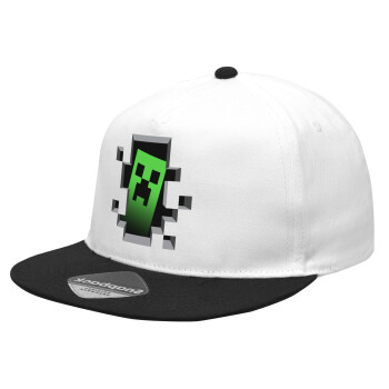 Minecraft creeper, Καπέλο Ενηλίκων Flat Snapback Λευκό/Μαύρο, (POLYESTER, ΕΝΗΛΙΚΩΝ, UNISEX, ONE SIZE)