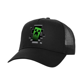 Minecraft creeper, Καπέλο Ενηλίκων Structured Trucker, με Δίχτυ, Μαύρο (100% ΒΑΜΒΑΚΕΡΟ, ΕΝΗΛΙΚΩΝ, UNISEX, ONE SIZE)