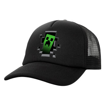 Minecraft creeper, Καπέλο Ενηλίκων Soft Trucker με Δίχτυ Μαύρο (POLYESTER, ΕΝΗΛΙΚΩΝ, UNISEX, ONE SIZE)