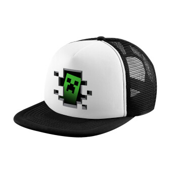 Minecraft creeper, Καπέλο Soft Trucker με Δίχτυ Black/White 