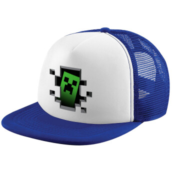 Minecraft creeper, Καπέλο Soft Trucker με Δίχτυ Blue/White 
